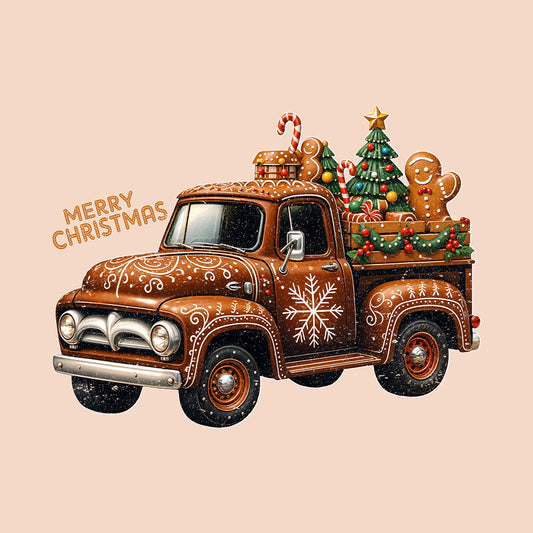 Merry Christmas Gingerbread Truck Xmas Pickup Festive Holiday | PRODUCT CODE: MYRCHTGNBRDK