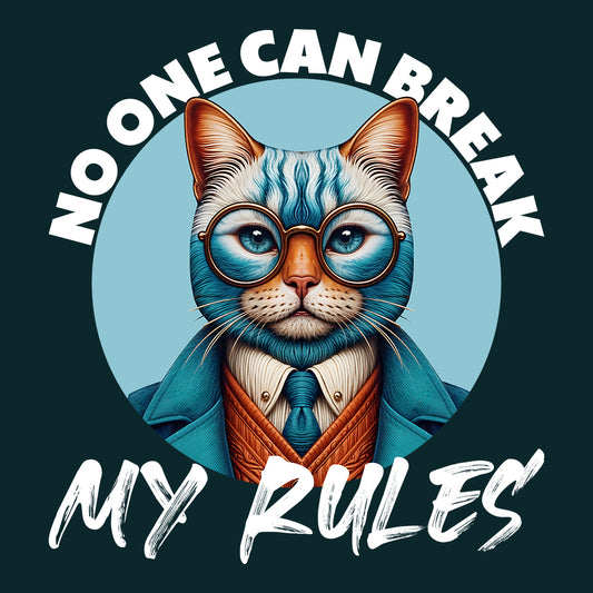 No One Can Break My Rules Alpha Cat Attitude Blue Cat in Suit & Glasses | PRODUCT CODE: NCTABRKRULEA
