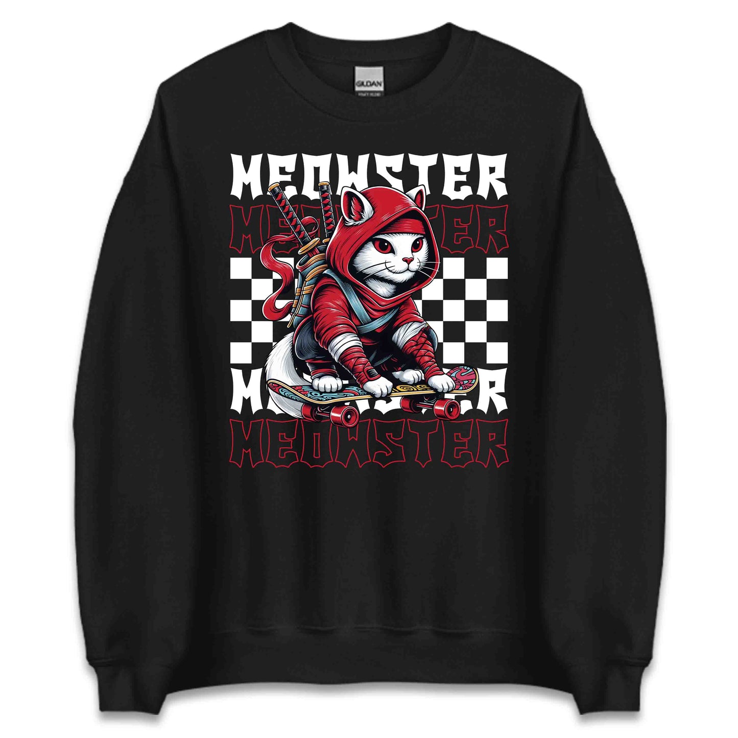 Ninja Cat Skateboard Funny Meowster Skater Cat with Ninja Swords | PRODUCT CODE: NJCTSKBRDOM