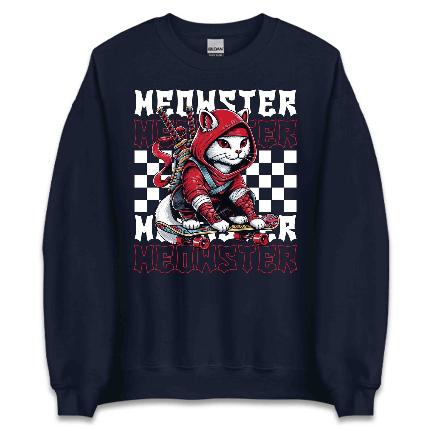 Ninja Cat Skateboard Funny Meowster Skater Cat with Ninja Swords | PRODUCT CODE: NJCTSKBRDOM