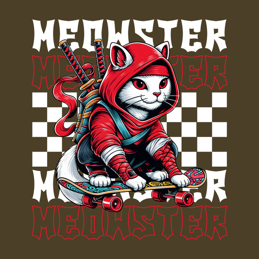 Ninja Cat Skateboard Funny Meowster Skater Cat with Ninja Swords | PRODUCT CODE: NJCTSKBRDOM