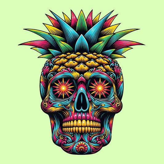 Neon Sugar Skull Pineapple Psychedelic Day of the Dead Colorful Festival Aesthetic | PRODUCT CODE: NOSGURLPNEYD