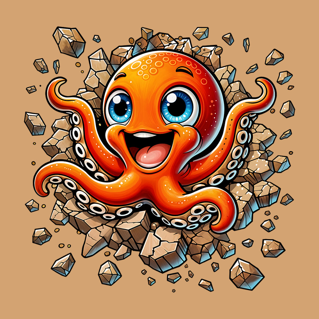 3D Realistic Cartoon Octopus Crashing Through Rock | PRODUCT CODE: OCTPSUBRKNGW