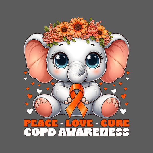 COPD Awareness Peace Love Cure Floral Elephant Lung Health Support | PRODUCT CODE: PCLVCRFLEP
