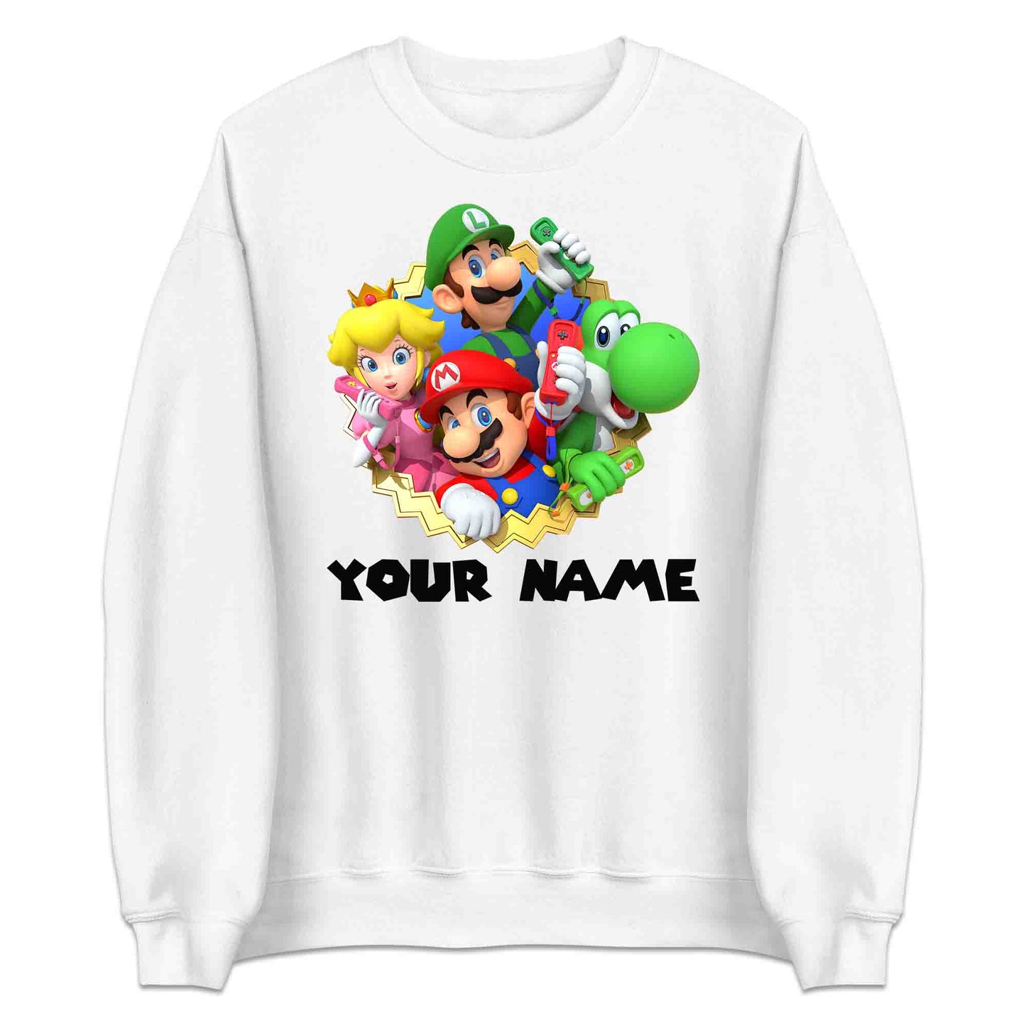 Personalised Super Mario Bros T-Shirt | Nintendo Gamer Jumper | Mario, Luigi, Yoshi, Bowser & Toad Hoodie | PRODUCT CODE: PER-CBNVSDUIER