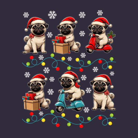 Pugs Christmas Festive Pug Dog Riding Scooter Xmas | PRODUCT CODE: PGODSCTREXMS