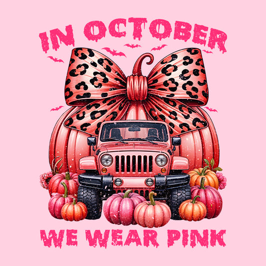 In October We Wear Pink Pink Ribbon Jeep With Pumpkins Halloween Breast Cancer | PRODUCT CODE: PNKRBOJPKS