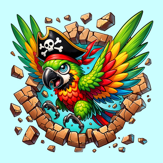 Pirate Parrot Breaking Through Brick Wall 3D Realistic Caribbean Adventure | PRODUCT CODE: PRETAOBKWCN