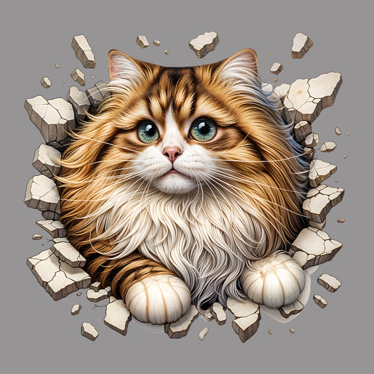 Persian Cat Breaking Through Wall 3D Realistic Longhair Cat | PRODUCT CODE: PRSNCTLBRKWLA