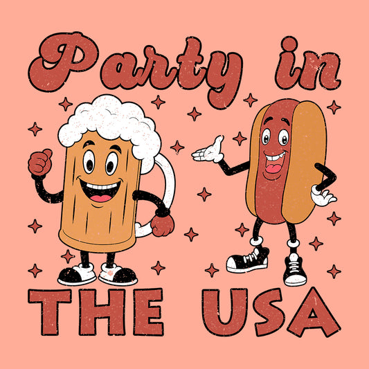 Party In The USA Hot Dog And Beer Drinking 4th of July | PRODUCT CODE: PRYTNHSAU