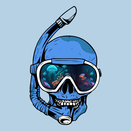 Psychedelic Snorkeling Skull Scuba Diver | PRODUCT CODE: PSYKLUSNO