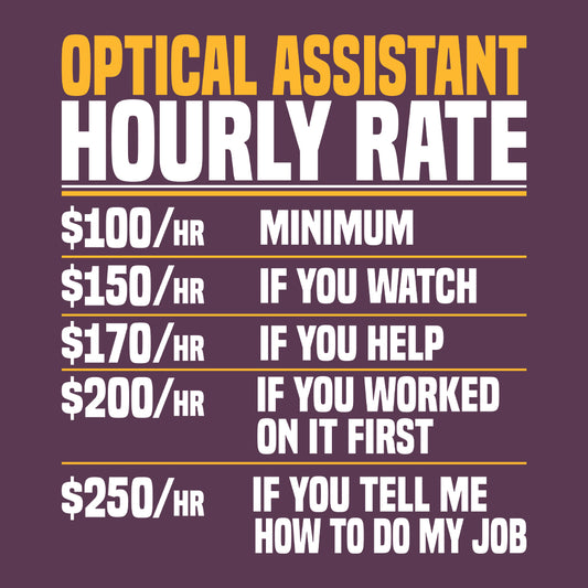 Optical Assistant Hourly Rate Optometrist Work Rate Eye Care Humor | PRODUCT CODE: PTCASNTHRULAE