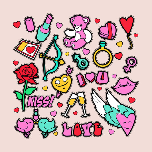 Playful Love Doodle Valentine's Day Romantic Love Icons | PRODUCT CODE: PYLVEDOVAYWNB