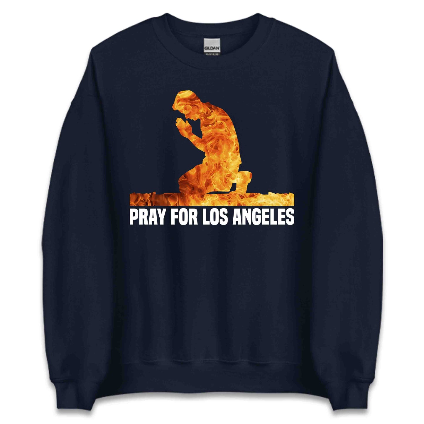 Pray for Los Angeles Flaming Kneeling Figure Pray For LA Fire Relief | PRODUCT CODE: PYRAFOLSNGLA