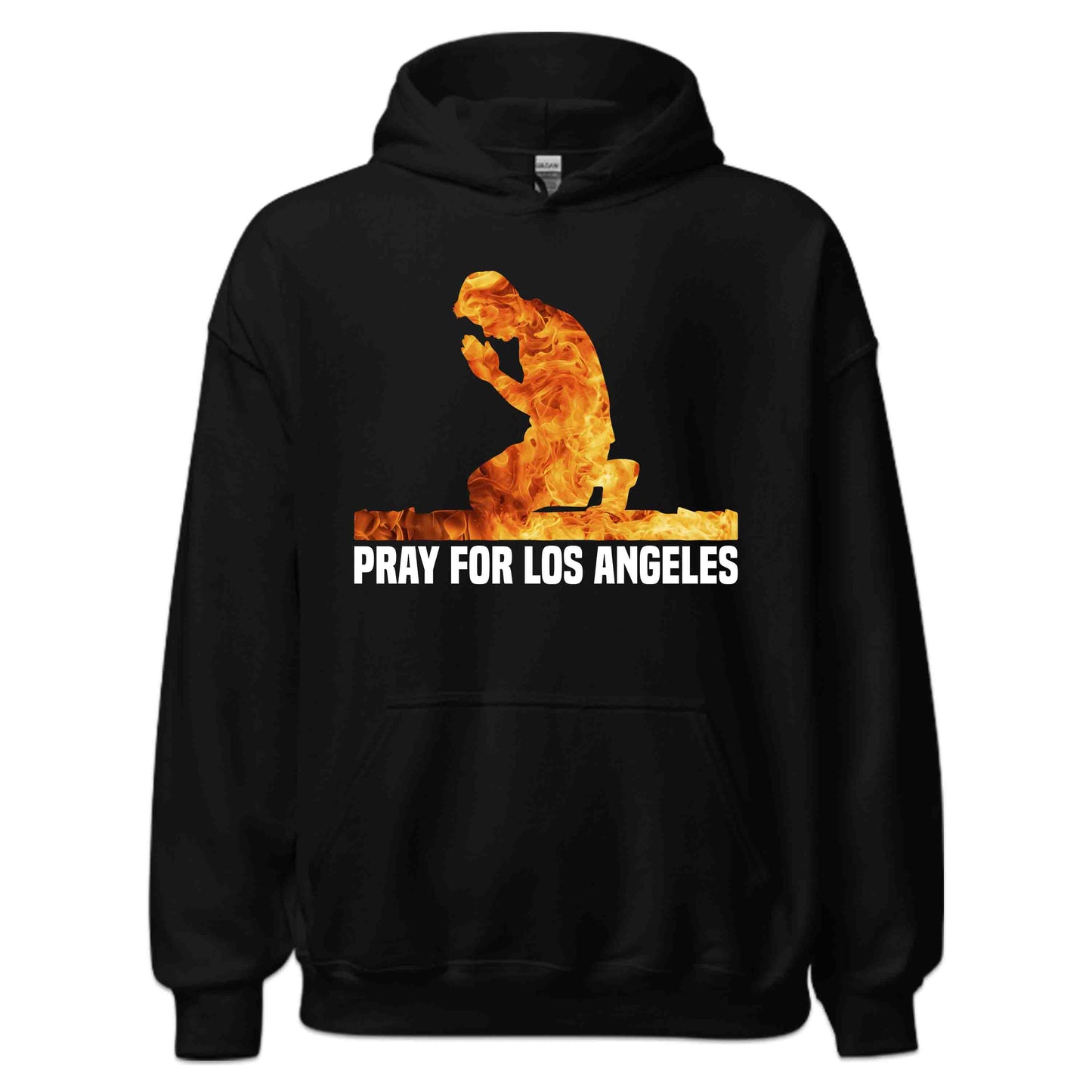 Pray for Los Angeles Flaming Kneeling Figure Pray For LA Fire Relief | PRODUCT CODE: PYRAFOLSNGLA