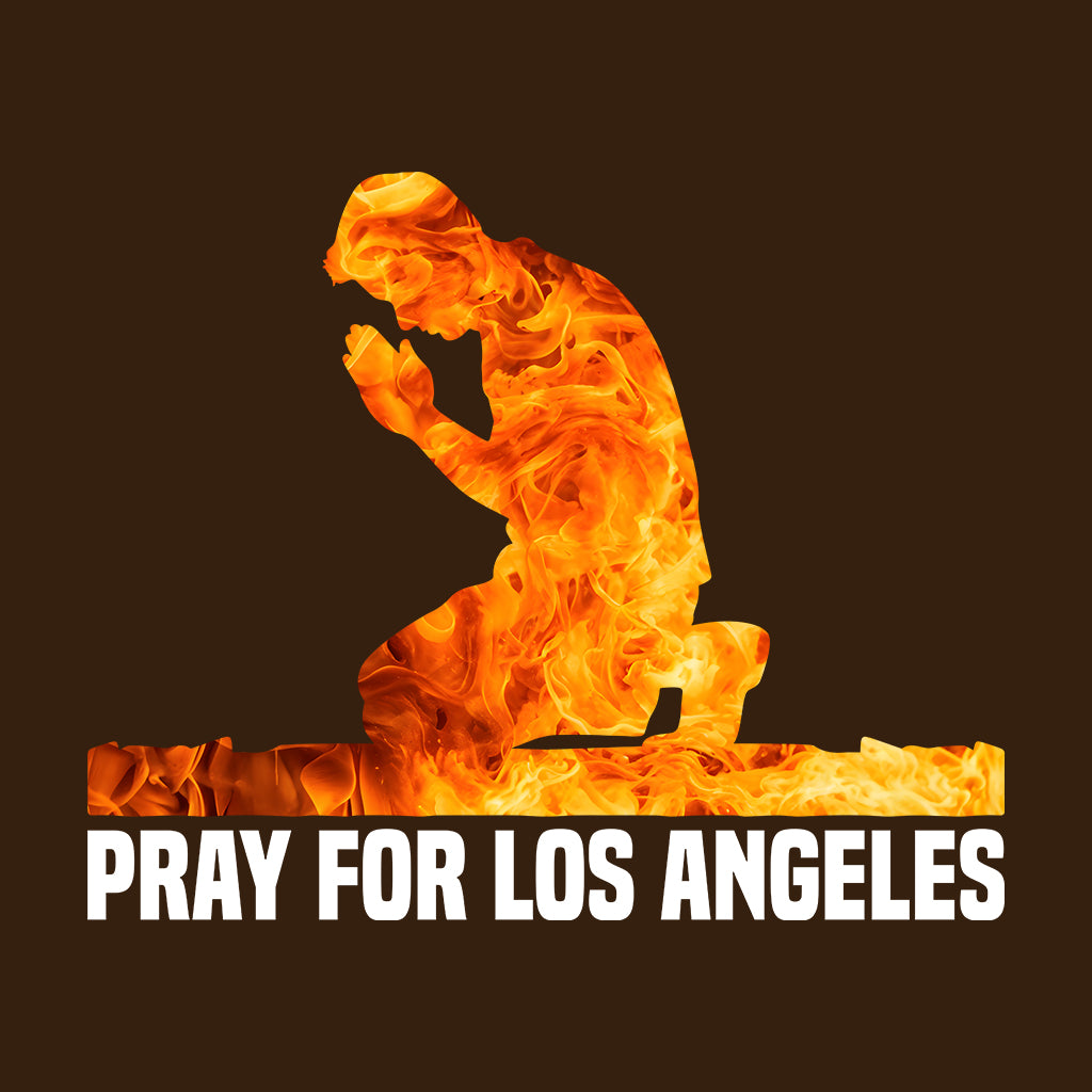 Pray for Los Angeles Flaming Kneeling Figure Pray For LA Fire Relief | PRODUCT CODE: PYRAFOLSNGLA