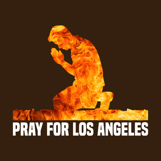 Pray for Los Angeles Flaming Kneeling Figure Pray For LA Fire Relief | PRODUCT CODE: PYRAFOLSNGLA