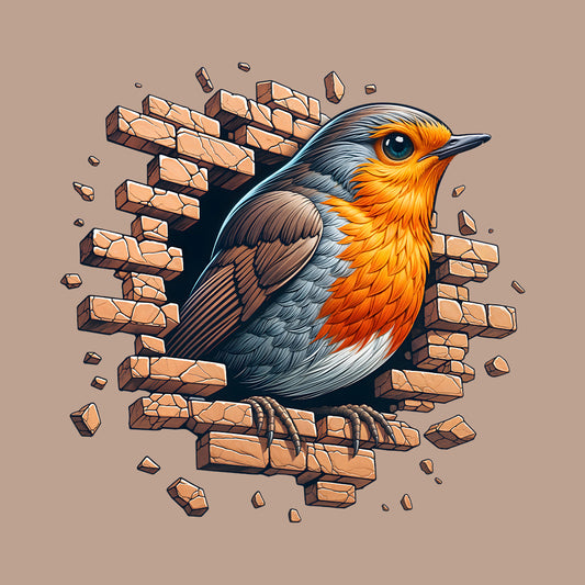 Robin Bird Wall Break Effect 3D Realistic Artistic Bird | PRODUCT CODE: RBNBRDWLBKEFC