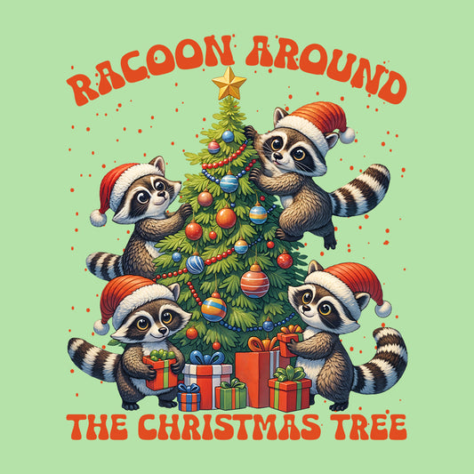 Raccoon Around The Christmas Tree Festive Holiday Xmas Raccoon | PRODUCT CODE: RCNDTRCHMSL