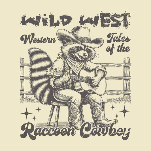 Vintage Western Raccoon Cowboy Playing Guitar Funny Country Music | PRODUCT CODE: RCONCWBYSTR