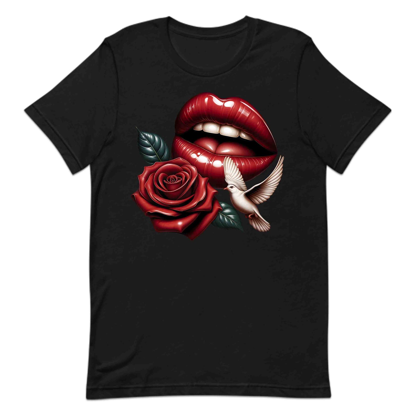 Red Lips and Rose Romantic Dove Elegant Aesthetic Fashion Chic Floral Art | PRODUCT CODE: RDELPSOMNTCAD