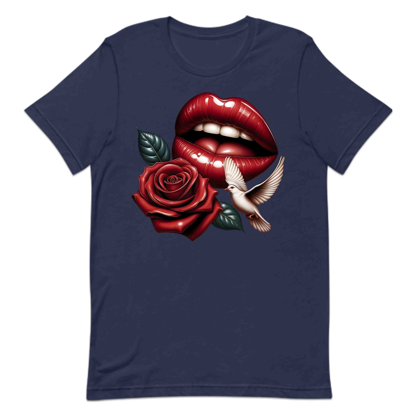 Red Lips and Rose Romantic Dove Elegant Aesthetic Fashion Chic Floral Art | PRODUCT CODE: RDELPSOMNTCAD