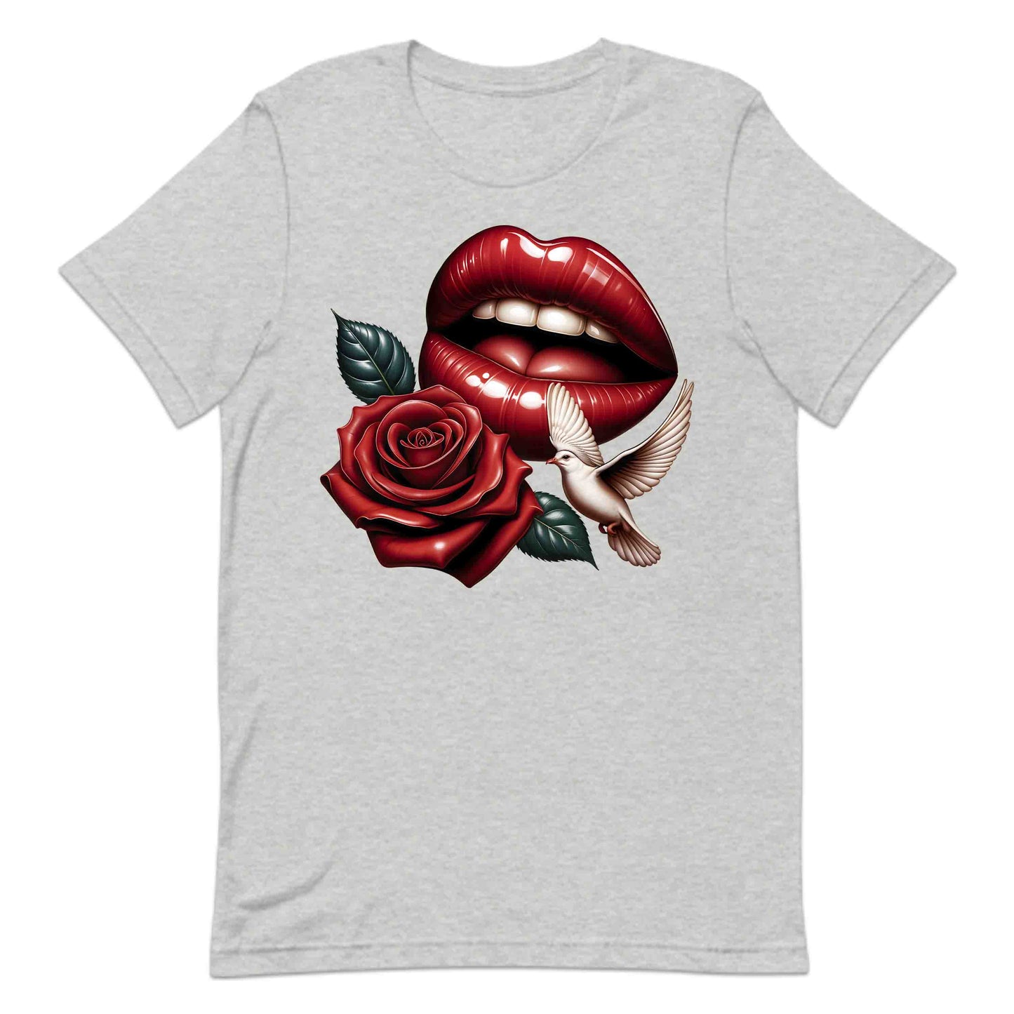 Red Lips and Rose Romantic Dove Elegant Aesthetic Fashion Chic Floral Art | PRODUCT CODE: RDELPSOMNTCAD