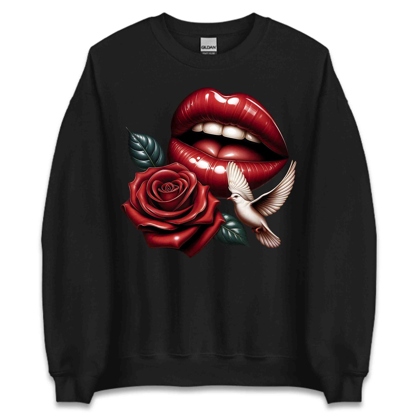 Red Lips and Rose Romantic Dove Elegant Aesthetic Fashion Chic Floral Art | PRODUCT CODE: RDELPSOMNTCAD