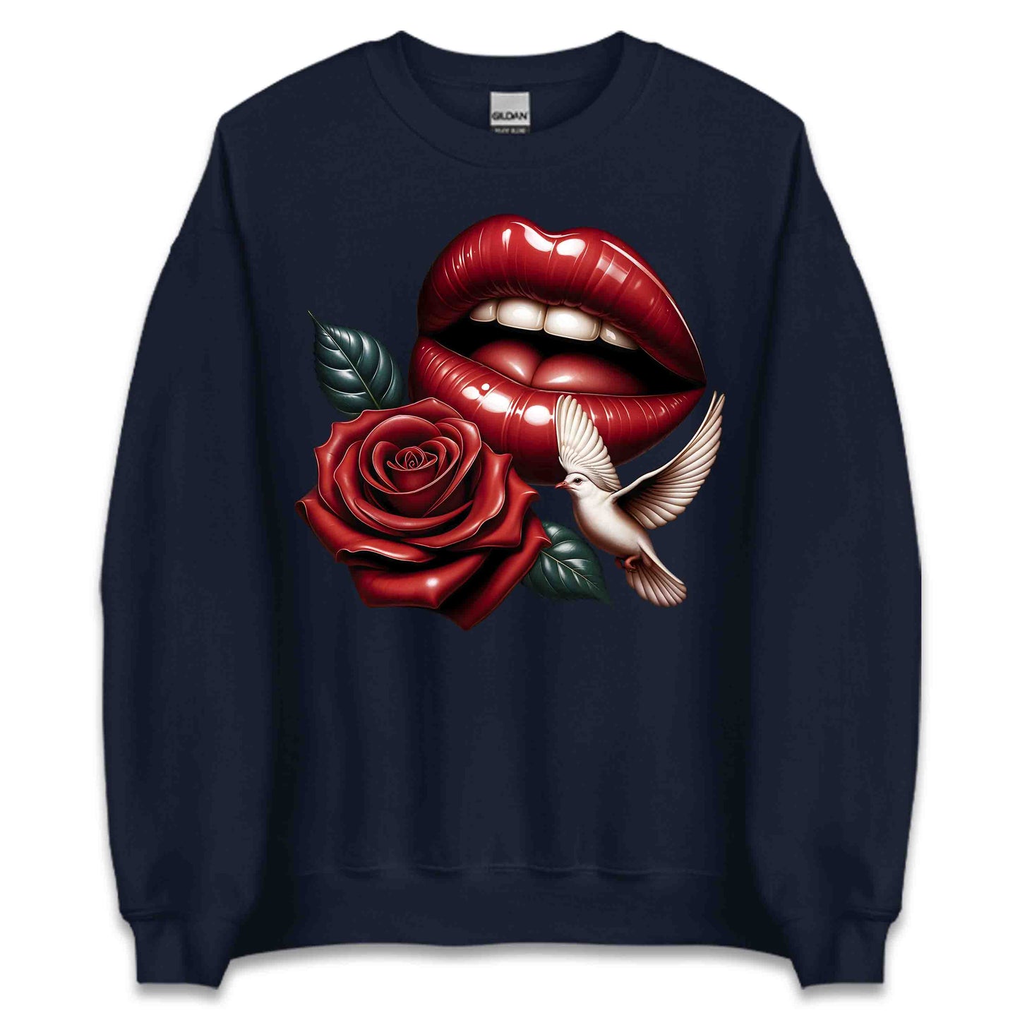 Red Lips and Rose Romantic Dove Elegant Aesthetic Fashion Chic Floral Art | PRODUCT CODE: RDELPSOMNTCAD