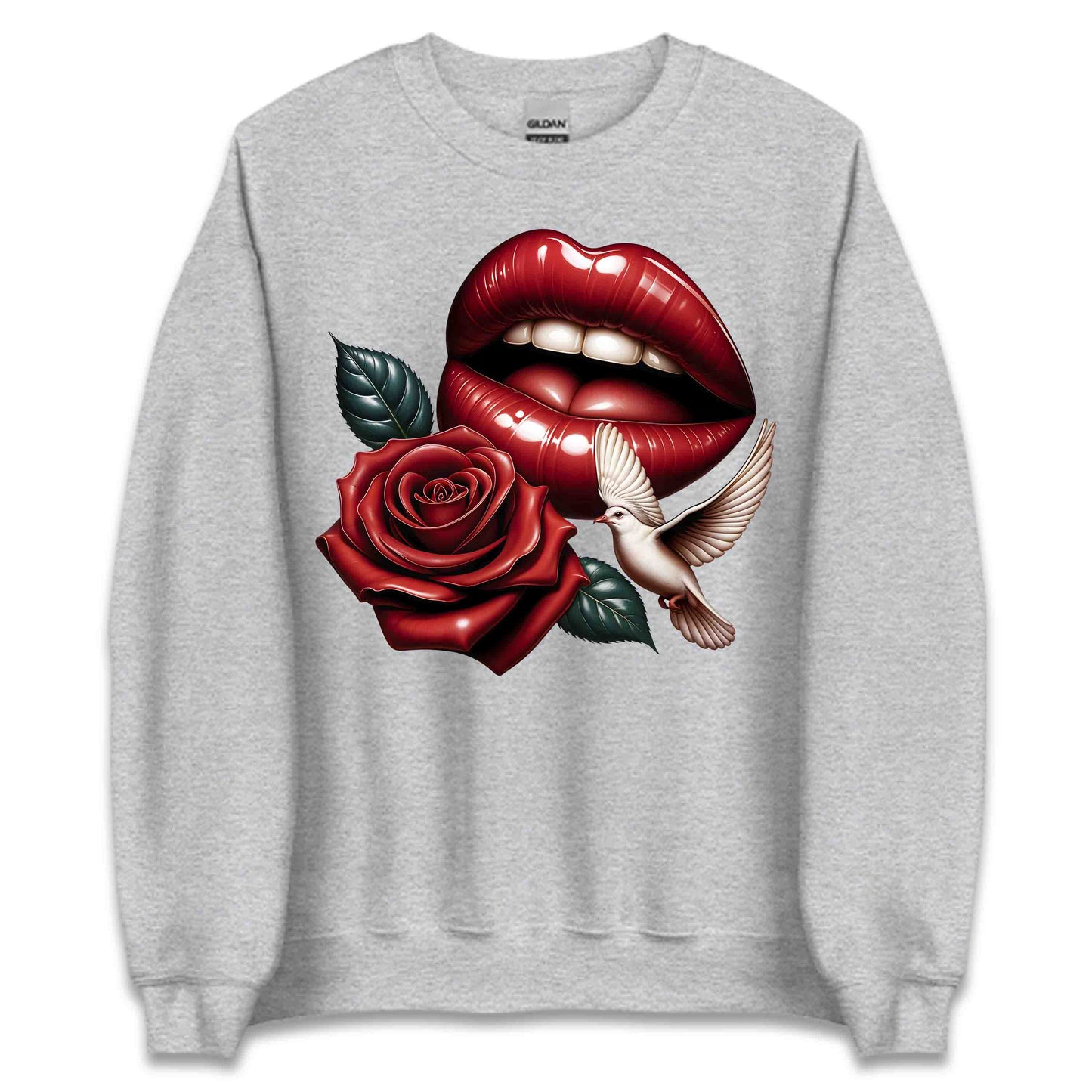 Red Lips and Rose Romantic Dove Elegant Aesthetic Fashion Chic Floral Art | PRODUCT CODE: RDELPSOMNTCAD