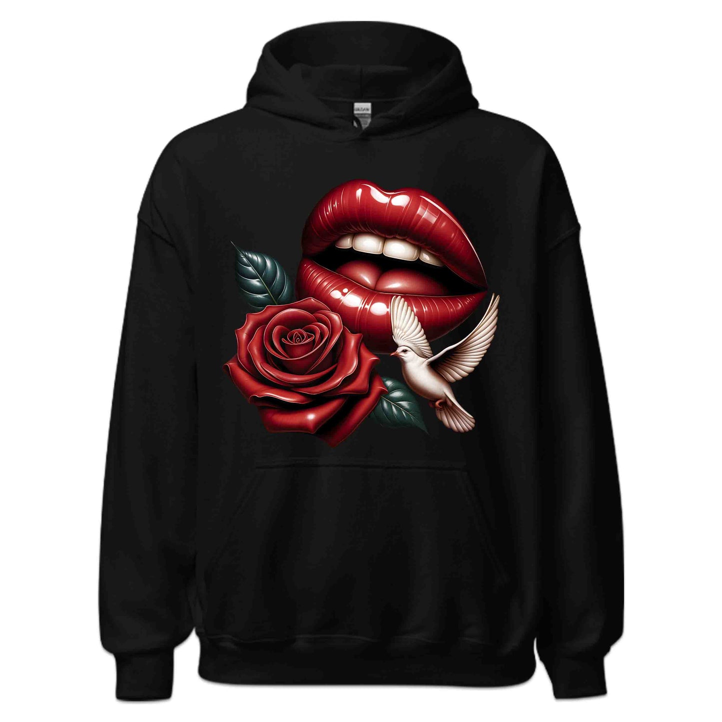 Red Lips and Rose Romantic Dove Elegant Aesthetic Fashion Chic Floral Art | PRODUCT CODE: RDELPSOMNTCAD