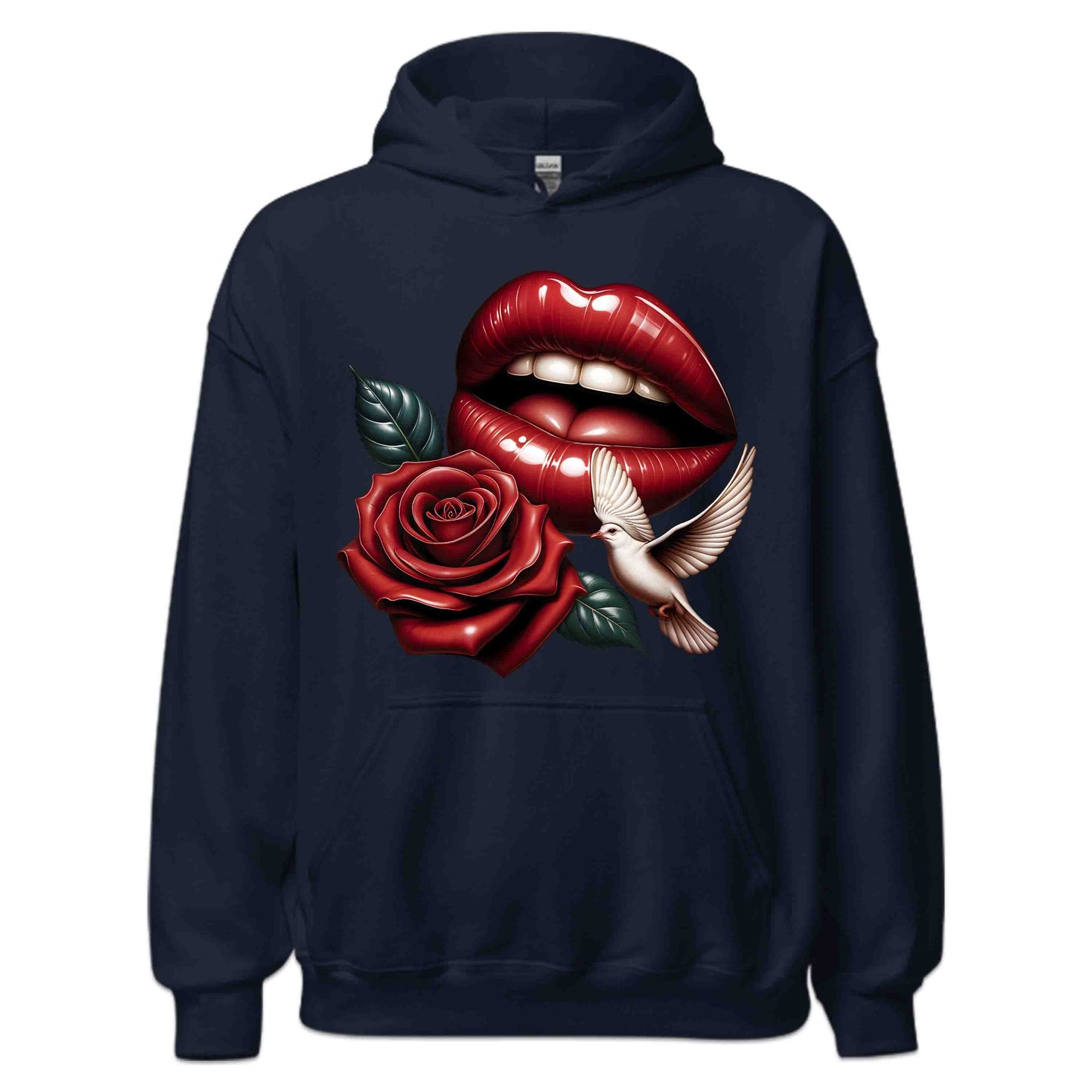 Red Lips and Rose Romantic Dove Elegant Aesthetic Fashion Chic Floral Art | PRODUCT CODE: RDELPSOMNTCAD