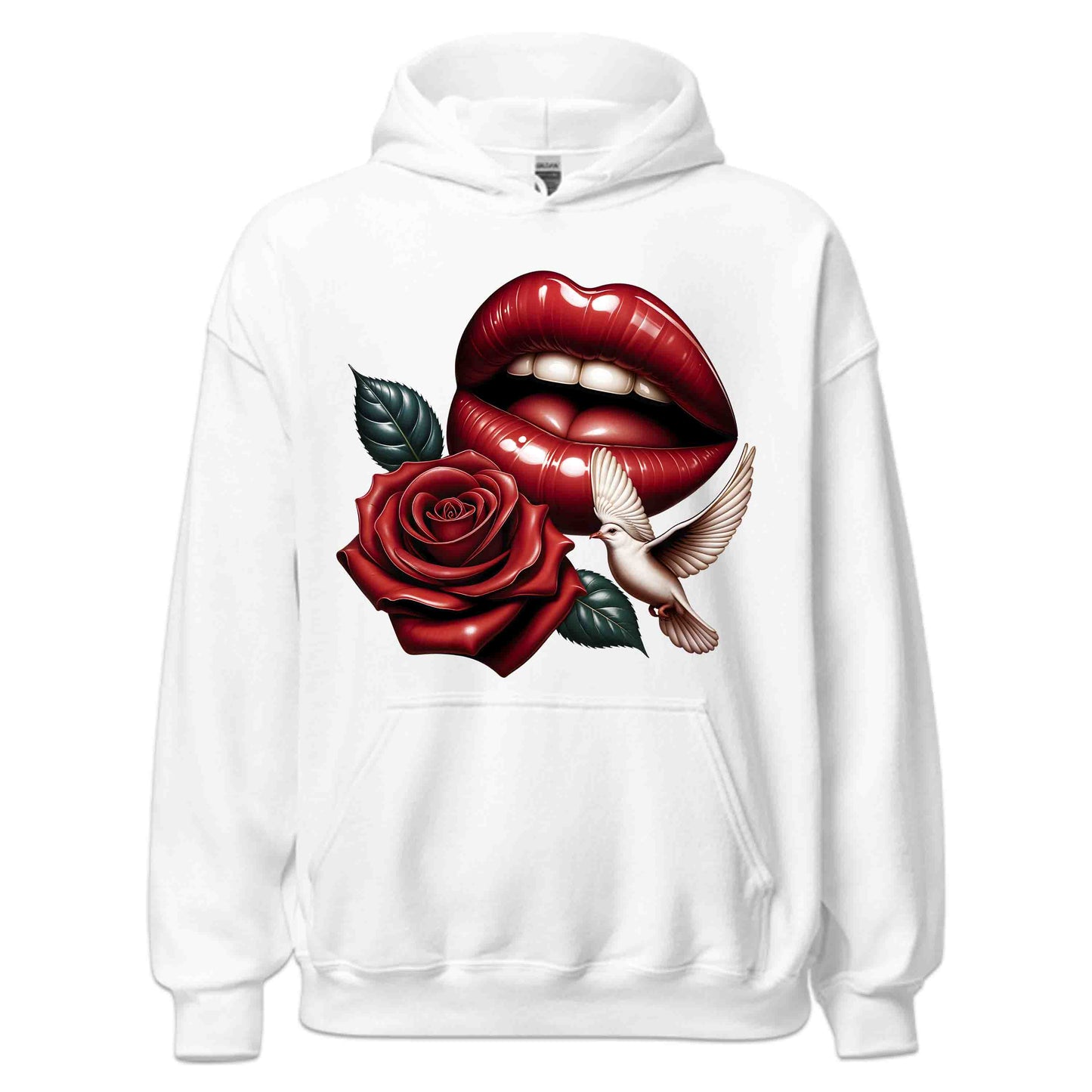 Red Lips and Rose Romantic Dove Elegant Aesthetic Fashion Chic Floral Art | PRODUCT CODE: RDELPSOMNTCAD