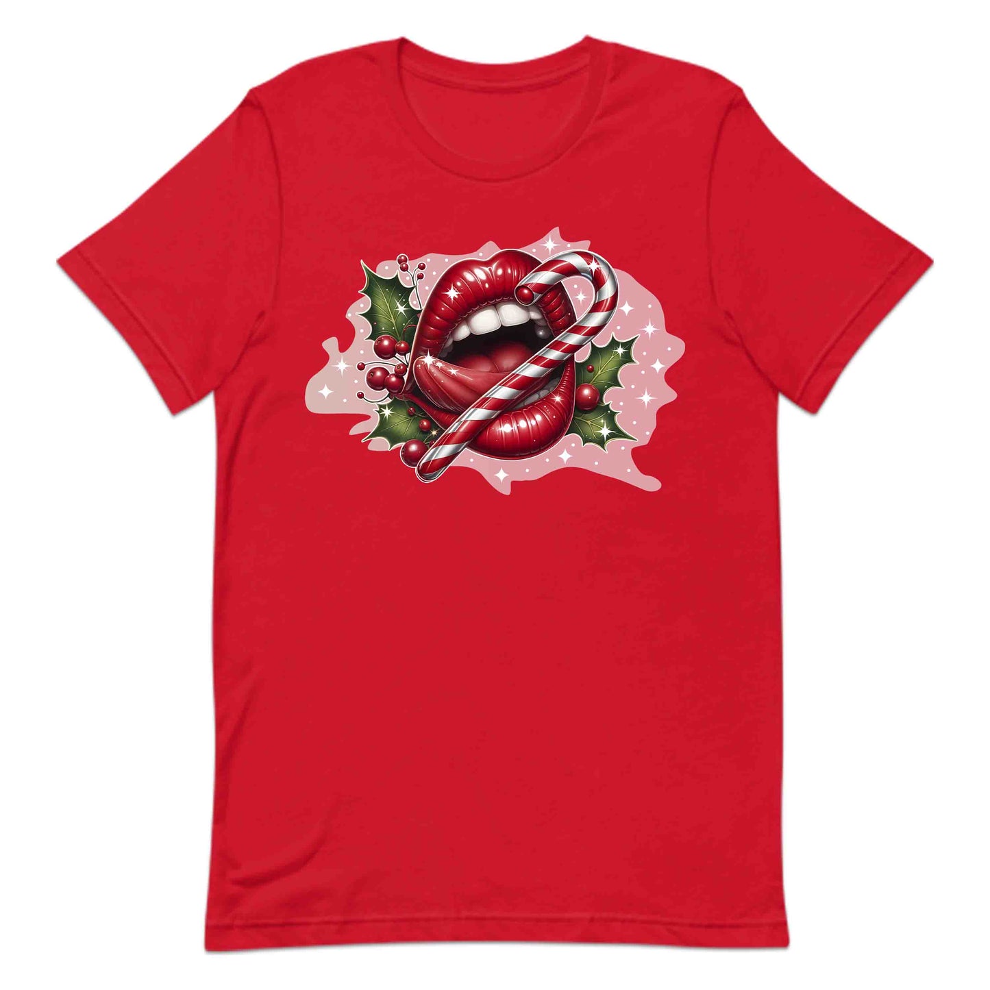 Red Glossy Lips Christmas Candy Cane Sleek & Sexy Xmas | PRODUCT CODE: RDGLPSCHMTS