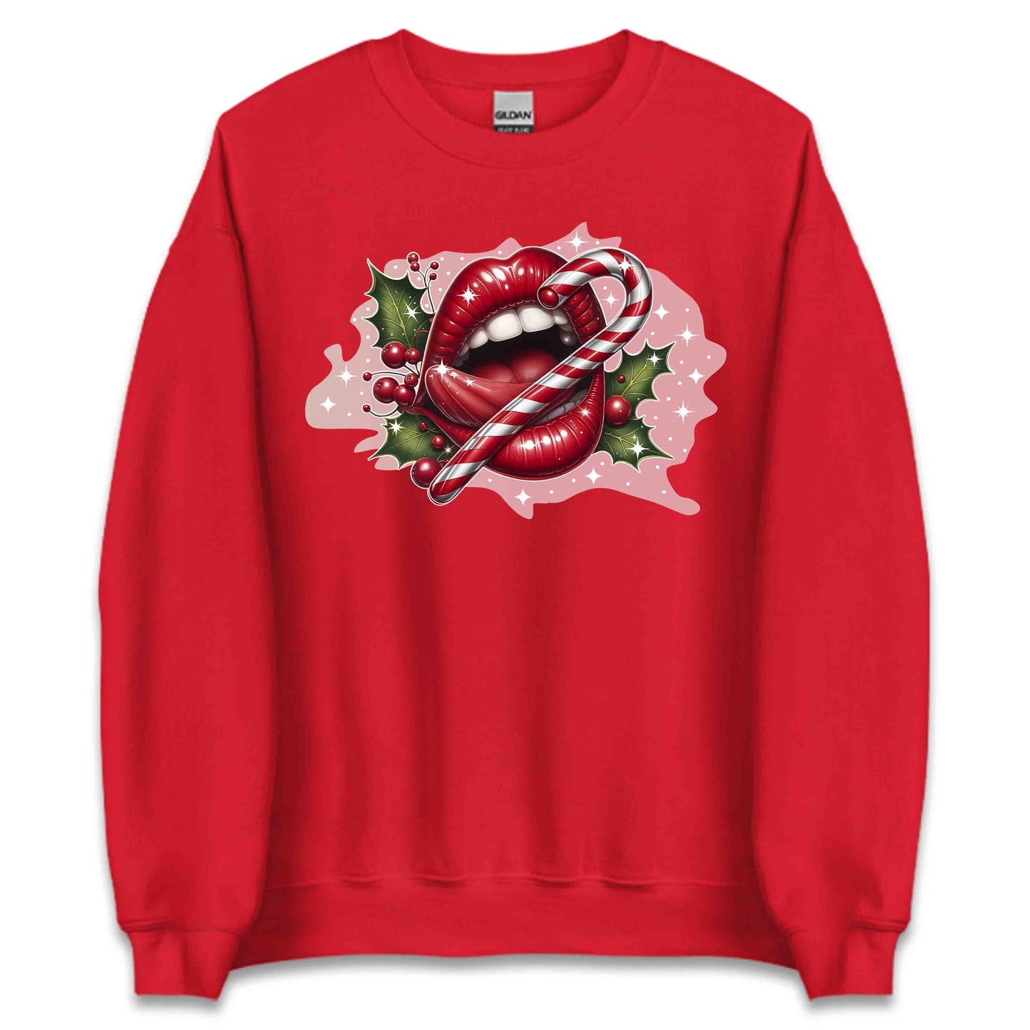 Red Glossy Lips Christmas Candy Cane Sleek & Sexy Xmas | PRODUCT CODE: RDGLPSCHMTS