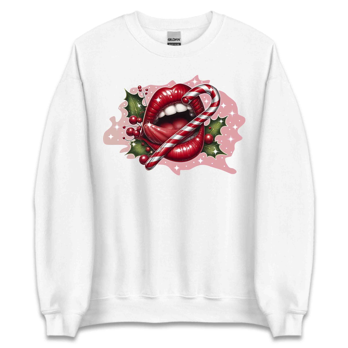 Red Glossy Lips Christmas Candy Cane Sleek & Sexy Xmas | PRODUCT CODE: RDGLPSCHMTS