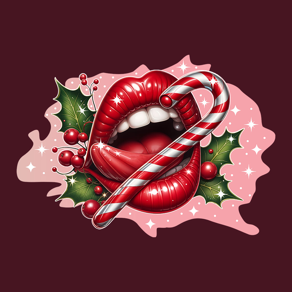 Red Glossy Lips Christmas Candy Cane Sleek & Sexy Xmas | PRODUCT CODE: RDGLPSCHMTS