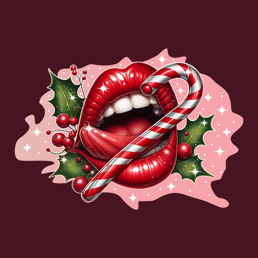 Red Glossy Lips Christmas Candy Cane Sleek & Sexy Xmas | PRODUCT CODE: RDGLPSCHMTS