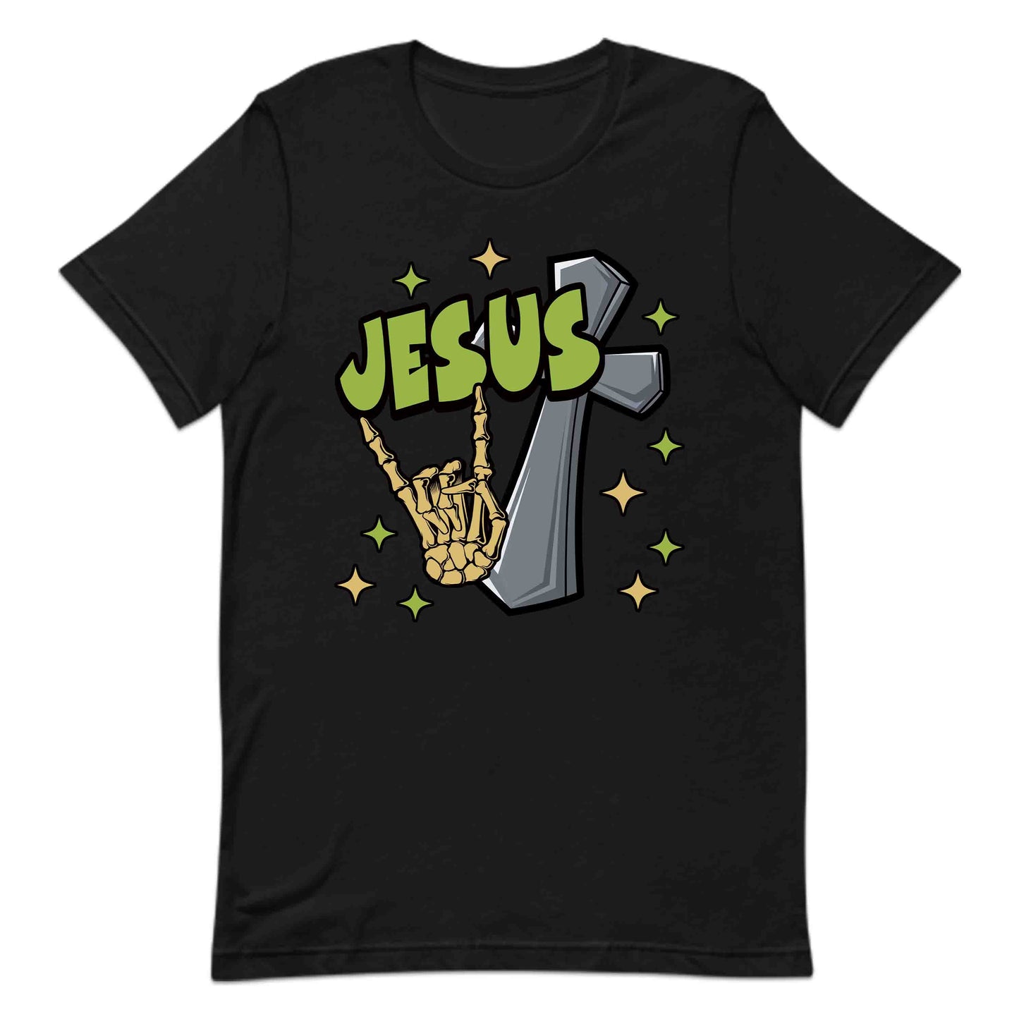Rock On with Jesus Skeleton Hand & Cross Christian Rock n Roll | PRODUCT CODE: RKNWTHJUSDC