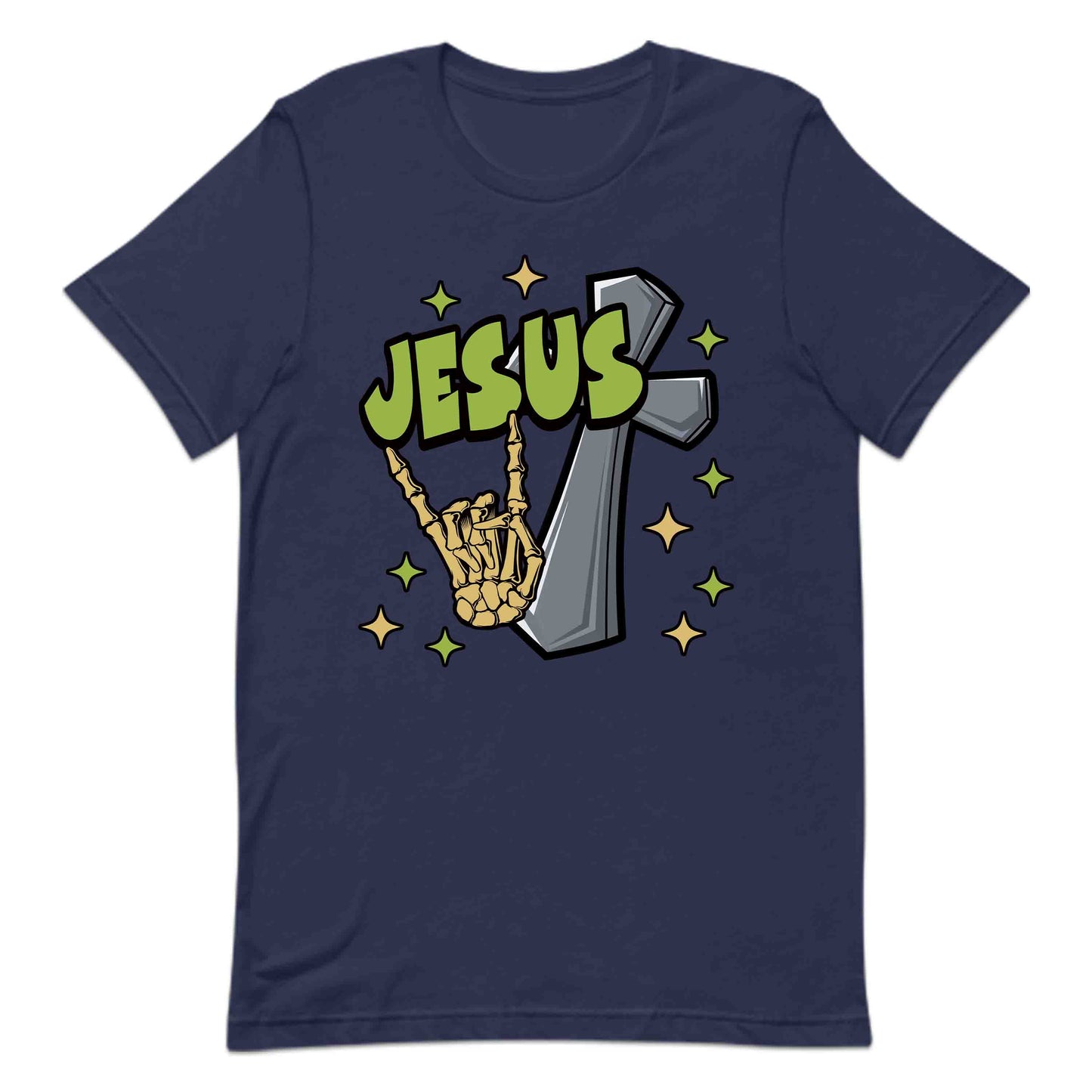 Rock On with Jesus Skeleton Hand & Cross Christian Rock n Roll | PRODUCT CODE: RKNWTHJUSDC