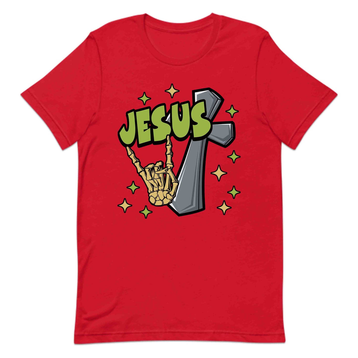 Rock On with Jesus Skeleton Hand & Cross Christian Rock n Roll | PRODUCT CODE: RKNWTHJUSDC