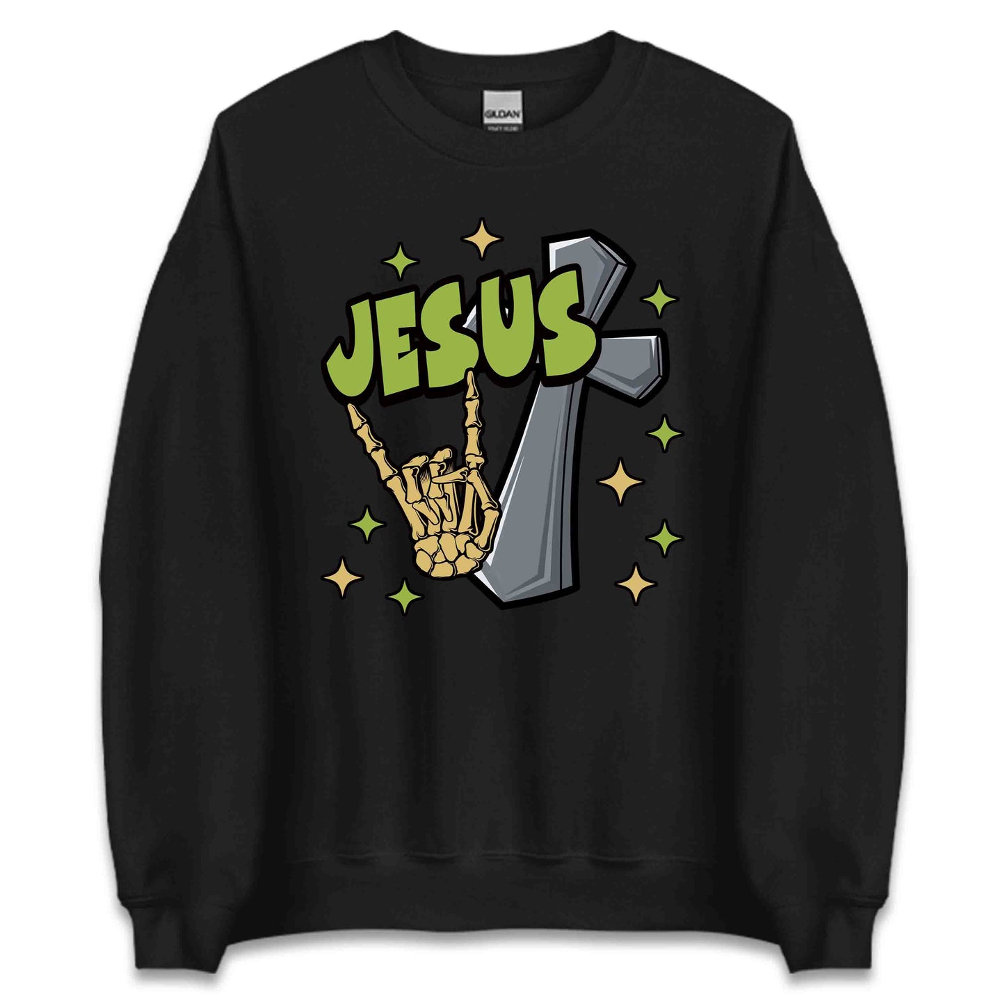 Rock On with Jesus Skeleton Hand & Cross Christian Rock n Roll | PRODUCT CODE: RKNWTHJUSDC