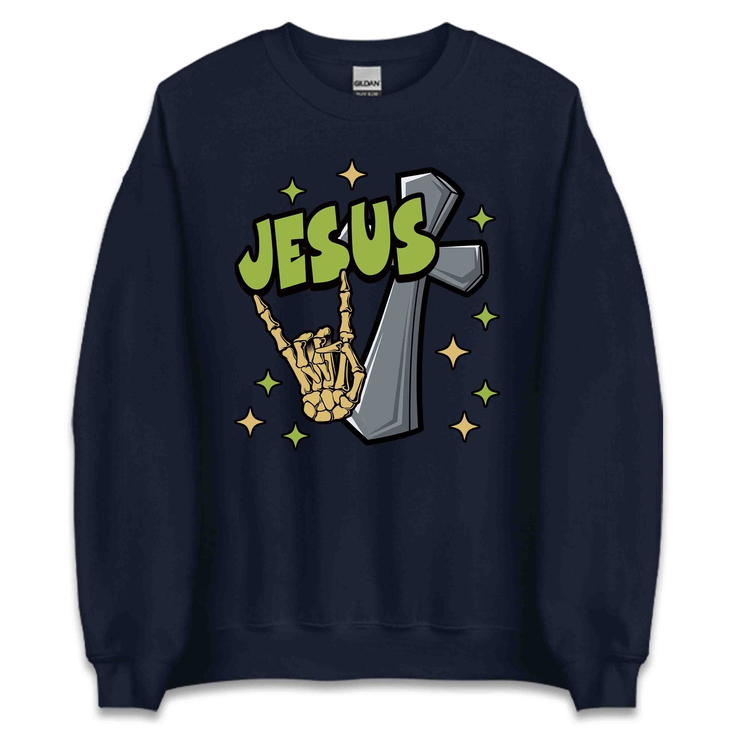 Rock On with Jesus Skeleton Hand & Cross Christian Rock n Roll | PRODUCT CODE: RKNWTHJUSDC