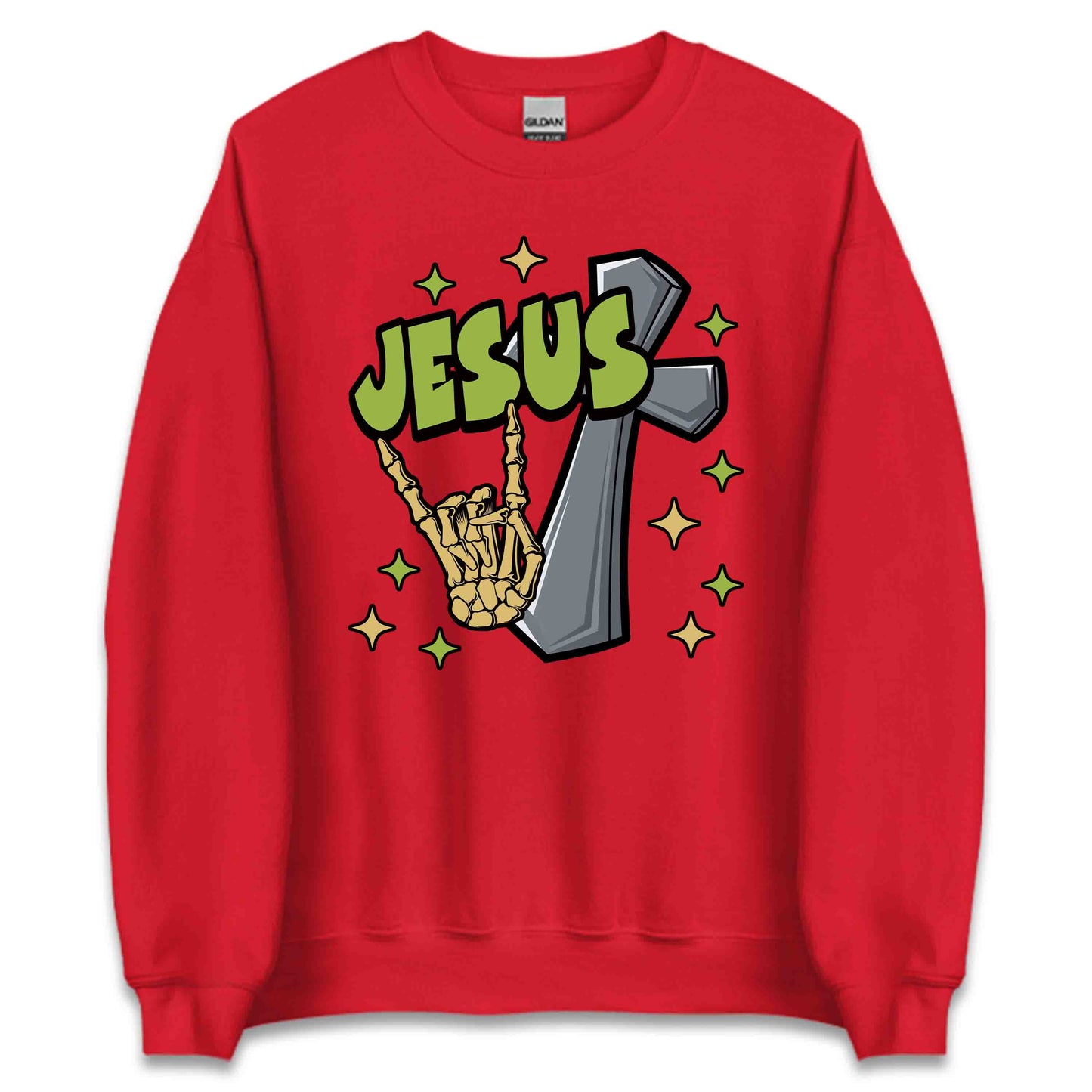 Rock On with Jesus Skeleton Hand & Cross Christian Rock n Roll | PRODUCT CODE: RKNWTHJUSDC
