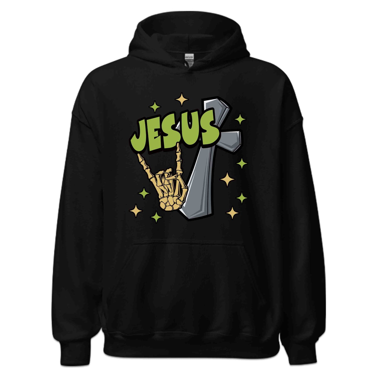 Rock On with Jesus Skeleton Hand & Cross Christian Rock n Roll | PRODUCT CODE: RKNWTHJUSDC