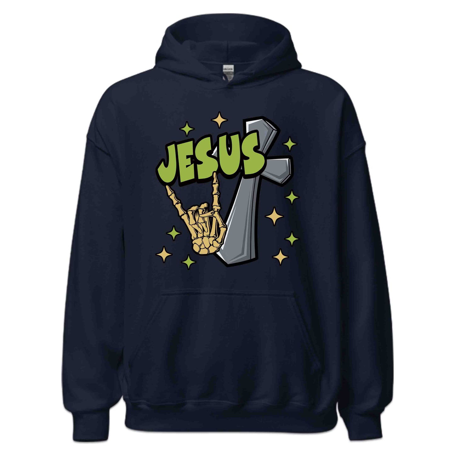 Rock On with Jesus Skeleton Hand & Cross Christian Rock n Roll | PRODUCT CODE: RKNWTHJUSDC