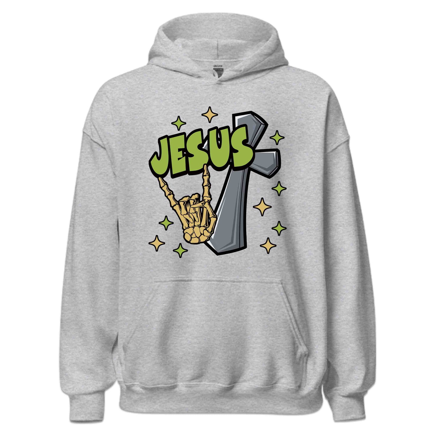 Rock On with Jesus Skeleton Hand & Cross Christian Rock n Roll | PRODUCT CODE: RKNWTHJUSDC