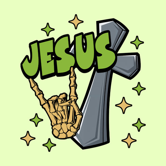 Rock On with Jesus Skeleton Hand & Cross Christian Rock n Roll | PRODUCT CODE: RKNWTHJUSDC