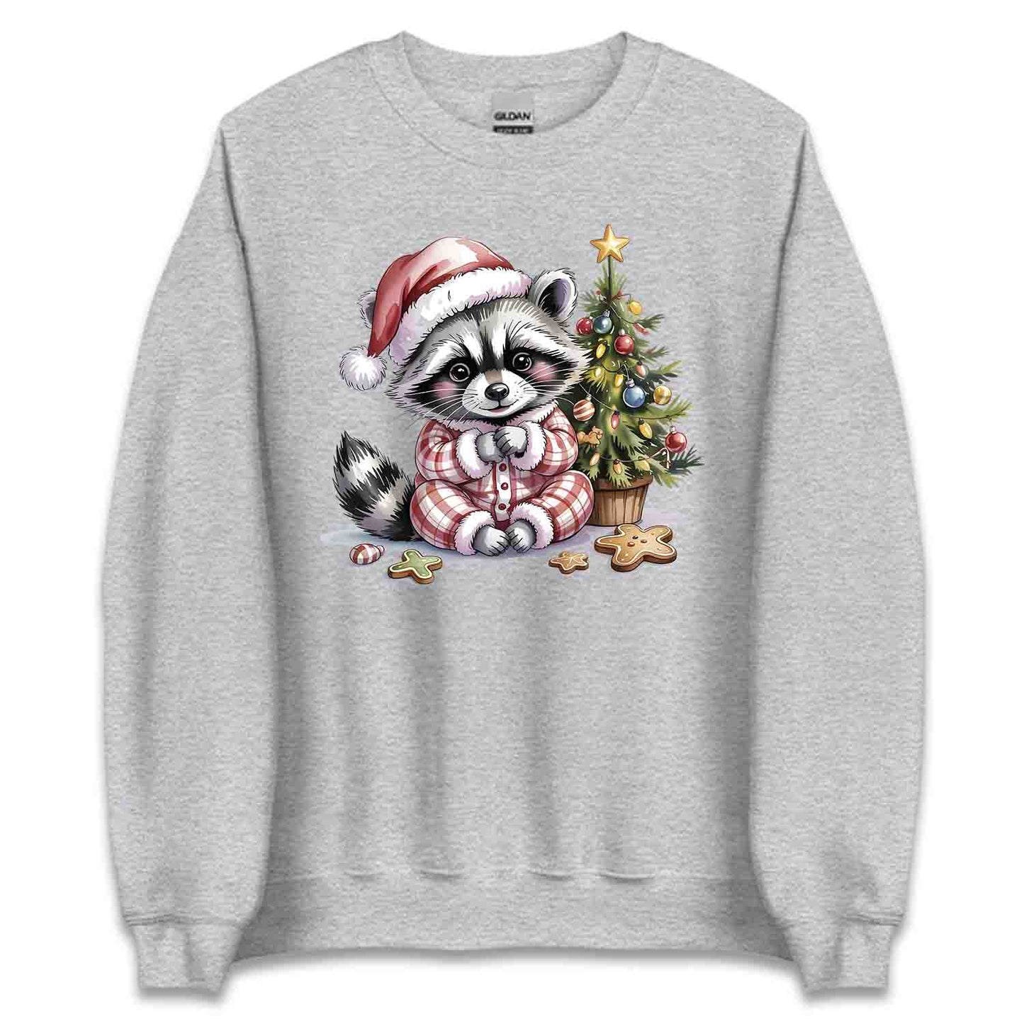 Raccoon Christmas T-Shirt, Cute Holiday Pajama Raccoon with Cookies Tee, Festive Winter Animal Lover Shirt | PRODUCT CODE: RNBCBSADX
