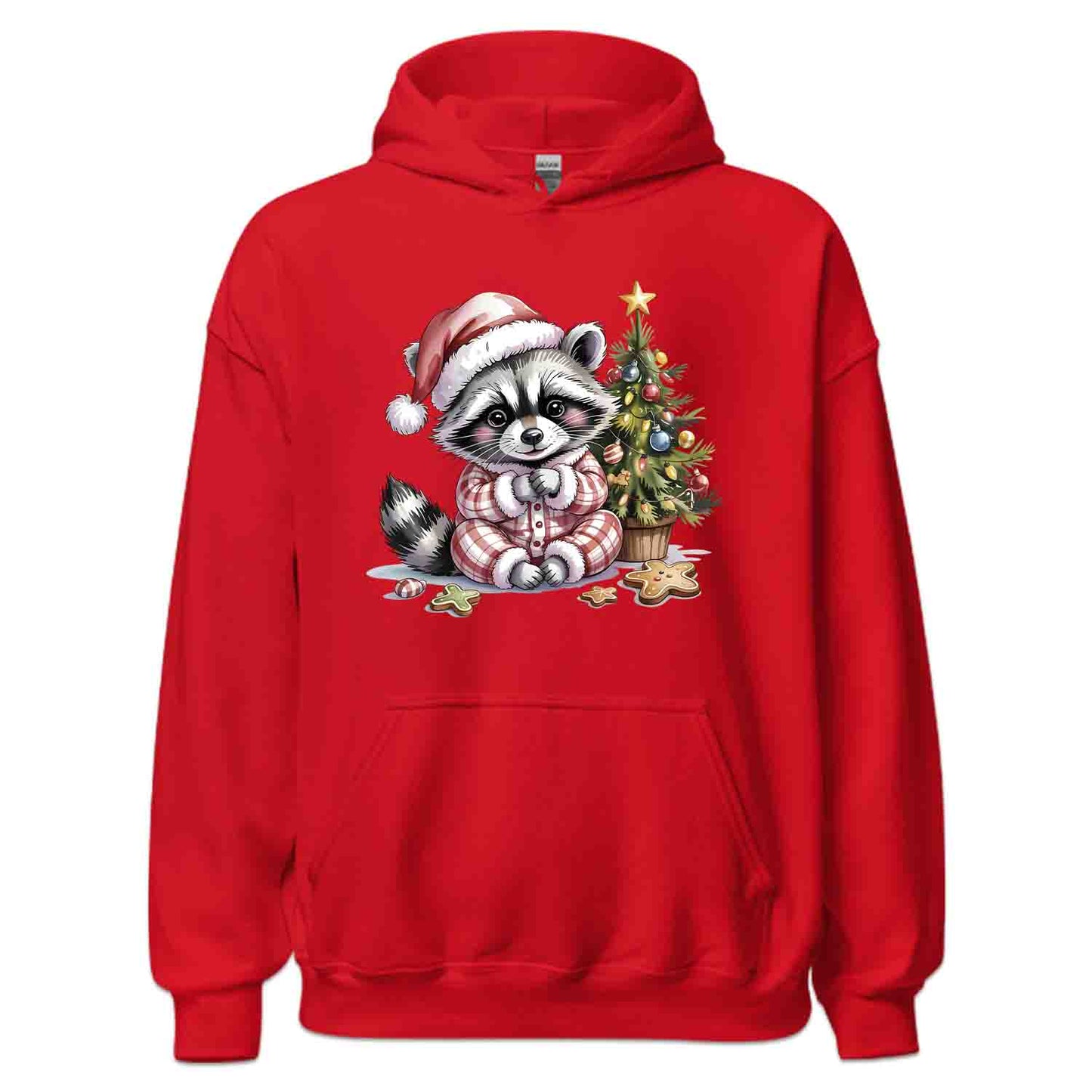 Raccoon Christmas T-Shirt, Cute Holiday Pajama Raccoon with Cookies Tee, Festive Winter Animal Lover Shirt | PRODUCT CODE: RNBCBSADX